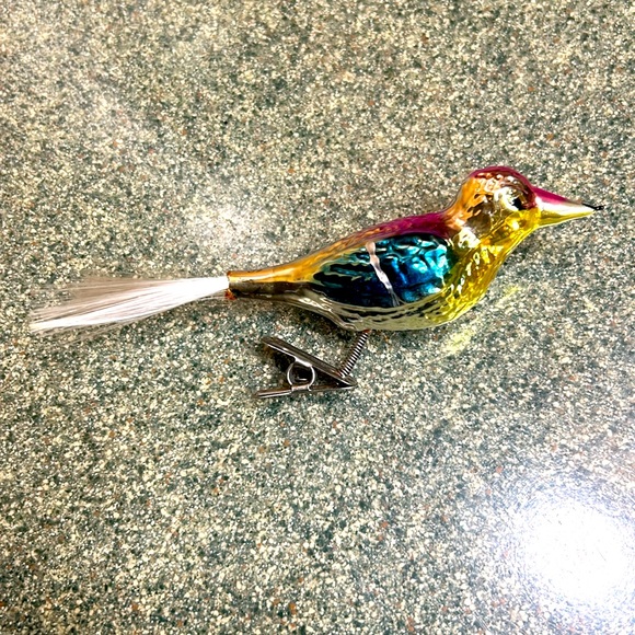 Vintage Glass Blown Bird Clip On Christmas Ornament with Tail - Picture 2 of 8